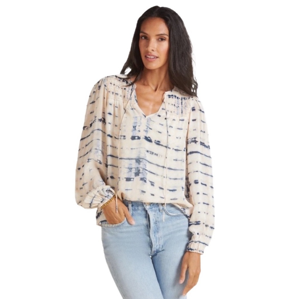 Sanctuary horizon tie dye Flowy top long sleeve blouse tie front